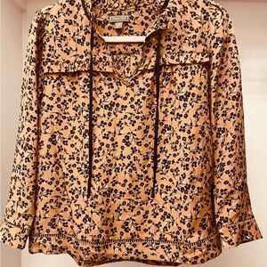 J. Crew Black and Tan Relaxed Blouse with Sailor Collar